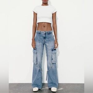 Zara Blue Flare Wide Leg Jeans